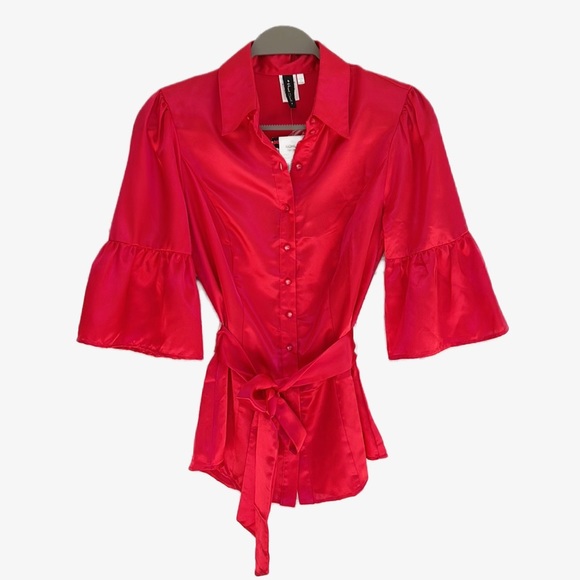 Heart Soul Tops - Y2K Satin Blouse Raspberry Red Bell Sleeve Top Women’s Medium NWT
